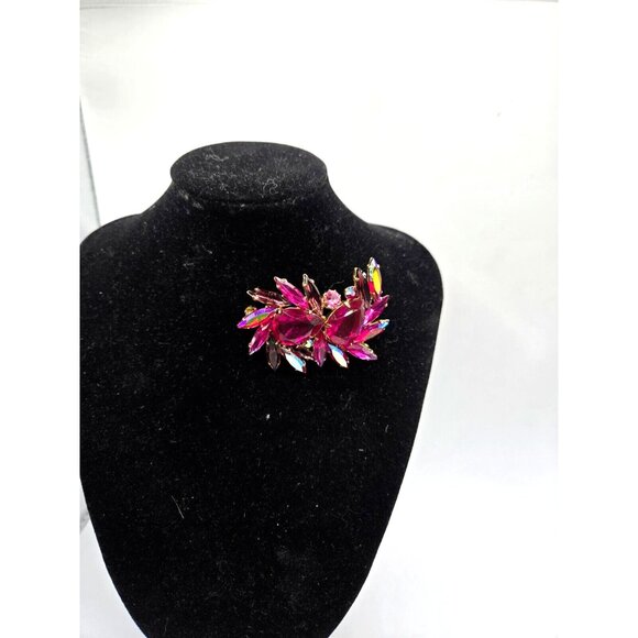 Stunning Art Deco Fuchsia 1920s Czechoslovakia Signed Large Double Brooch 2.25" - Picture 4 of 4